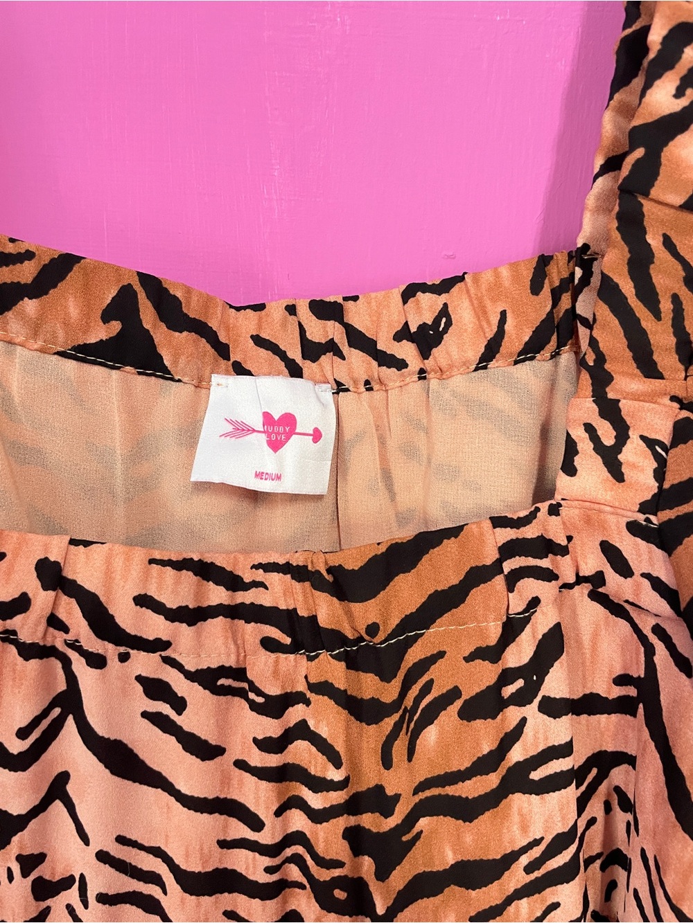Buddy Love Tiger-Print Puff Sleeve Mini Dress - Pink & Brown - Picture 2 of 3